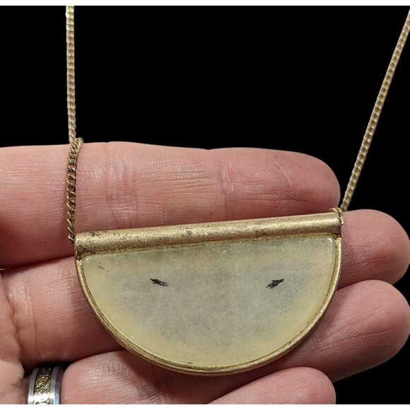 Geometric Rutilated Quartz Half Circle Pendant Necklace - Picture 2 of 10